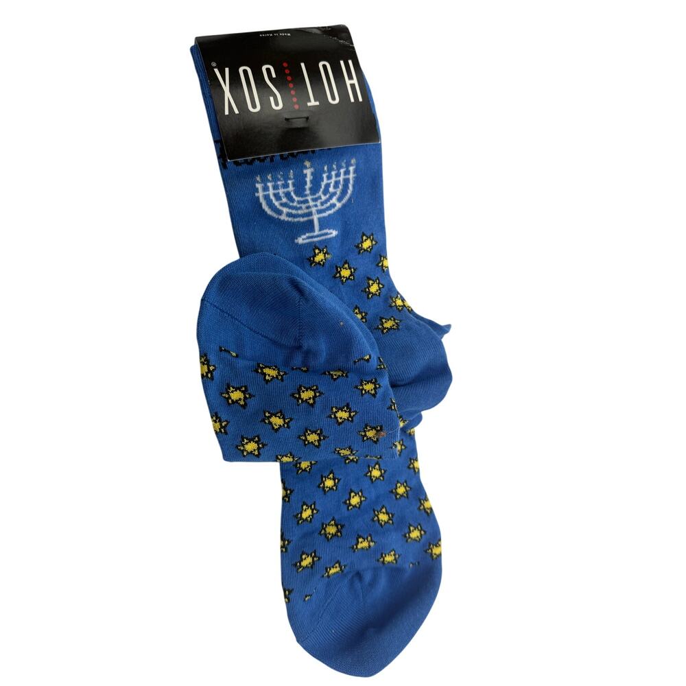 SKU2508 Hot Sox Women Blue Hanukkah Chanukah Menorah Star Crew Socks Size 9-11